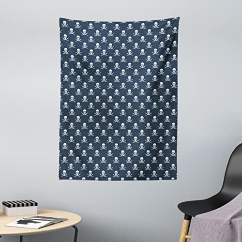 ABAKUHAUS Piraten Wandteppich und Tagesdecke, Jolly Roger Muster, aus Weiches Mikrofaser Stoff Wand Dekoration Für Schlafzimmer, 110 x 150 cm, Dunkelblau Weiß