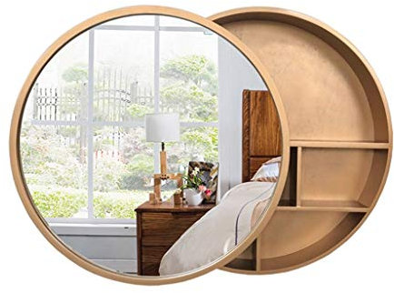 Armoires avec Miroir - Armoire de Toilette Ronde et Murale en Bois Massif - Miroirs de Salle de Bain à Grande Capacité