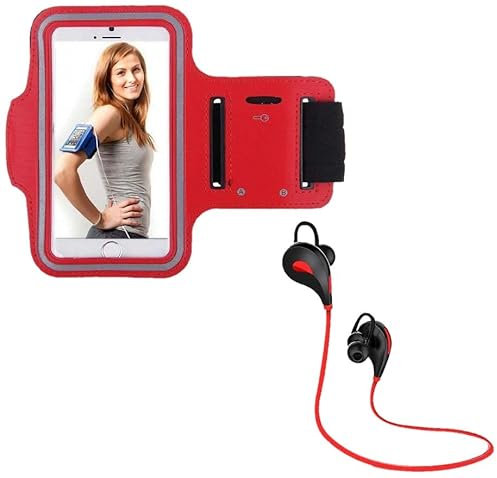 Pack Sport per Nokia 8.1 Smartphone (Auricolari Bluetooth Sport + Braccialetto) Courir T7 (Rosso)