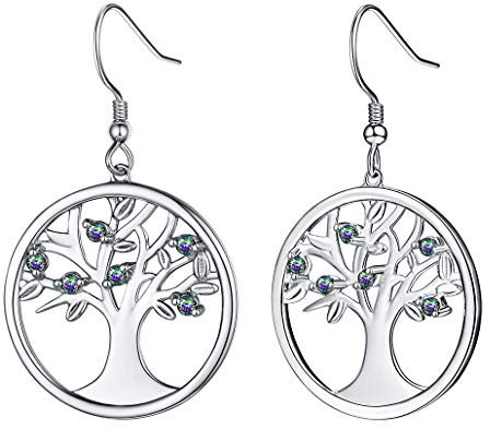 Silvora Pendientes Cristales Arbol de Vida Plata de Ley 925 Pendientes Mujer Hipoalergenico