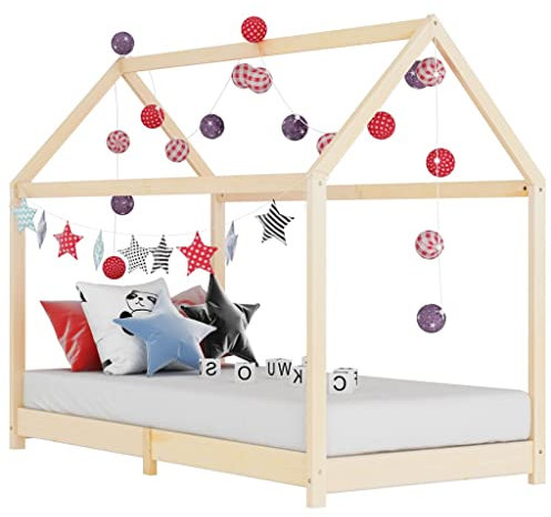 vidaXL Kiefernholz Massiv Kinderbett Hausbett Bettenhaus Spielbett Kinder Bett Kinderhaus Holzbett Bettgestell Lattenrost 90x200cm