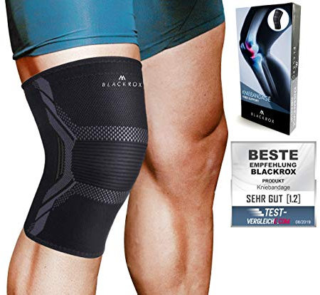 BLACKROX Kniebandage [Vergleichssieger 2024] Gr. S-XL | Für Damen & Herren | Stabilisierung für das Knie & Meniskus | Perfekt für Sport, Kraftsport & Bodybuilding | KNIEBANDAGE V1 | Schwarz Gr. XL
