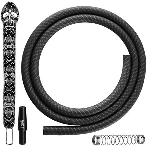 Kaya Shisha Schlauch Set [4-teilig] mit Glas-Mundstück, Silikonschlauch [150cm] Knickschutz und Schlauchadapter (Mamba Carbon)