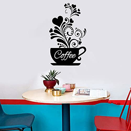 Coffee Wall Decal, Coffee Cup Vinyl Wall Stickers, Removable Wall Decor Art DIY Quotes Sticker Mural for Home Coffee Store Shop Dining Room Livingroom Kitchen Office Window Decoration Wallpaper