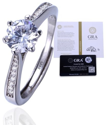 Halukakah Damen Moissanite Ring 925er Sterlingsilber mit 1 Karat Labordiamant und Zertifikat,1,0ct Eleganter Schmuck für Verlobungen,Feiern,Verstellbare Größe,Königlich,Geschenk für Frau,Freundin