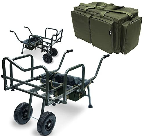 DNA Leisure NGT Carp Fishing Dynamic Barrow Twin & Single Wheel Adjustable Sturdy with Large Session Carryall 5 Compartment