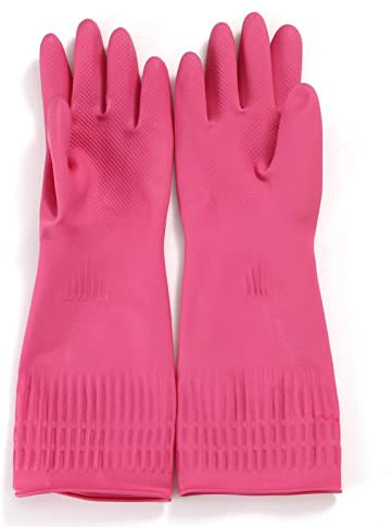 WRVCSS Küche Spülhandschuhe Haushaltsreinigung Latexhandschuhe Lang Verdicken Damen Spülschutz S Pink