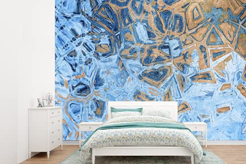 MuchoWow Papier peint Marbre - Peinture - Or - Bleu Papier peint photo 330x240 cm Papier peint imprimé