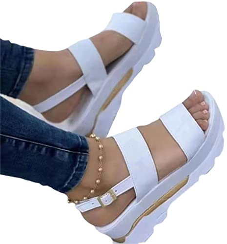 Valink Sandali da donna con plateau, estivi con punta aperta, scarpe traspiranti con cinturino alla caviglia, antiscivolo, casual