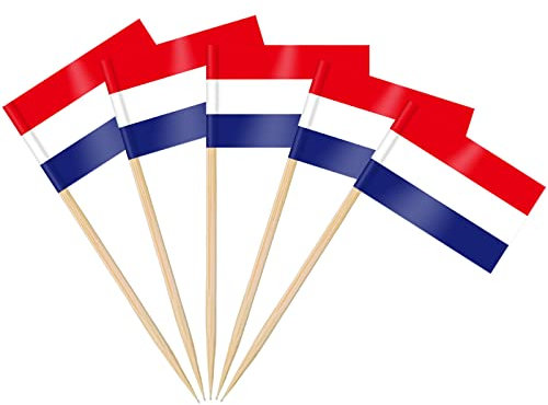 AhfuLife 200 Stück Niederlande Zahnstocher Flaggen, Niederländische Deko Fahne Klein Zahnstocher für 2024 EM Euro Eurovision Song Contest Olympische Cupcake Topper Toothpick Cocktail Party Pub Deko