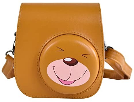 HIYQIN Camera Case Compatible with Fuji film Instax Mini 12 11 9 8 8+ Instant Camera, PU Leather Camera Bag Case with Adjustable Strap - Cute Bear