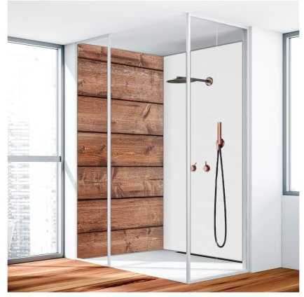 Duschrückwand, Badrückwand, Duschverkleidung, Wandverkleidung aus 3 mm Alu-Verbundplatte, 150x250cm, Holzdielen Matt - 7938