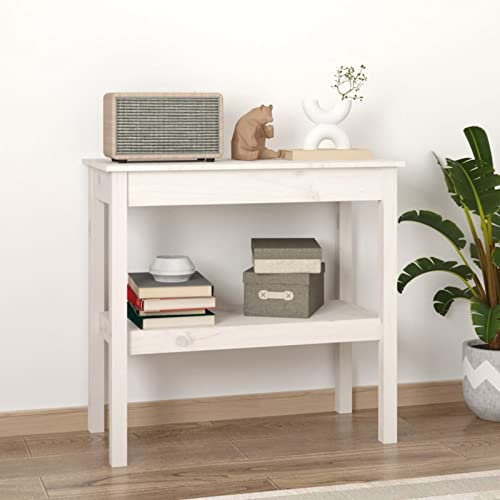 Gecheer Konsolentisch Konsole Beistelltisch Flurtisch Sideboard Ablagetisch Wandtisch Frisiertisch Massivholz Kiefer Weiß 80x40x75 cm