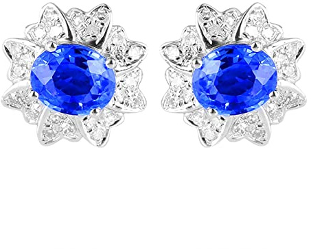 AMDXD Ohrstecker Damen Weißgold 18 Karat 750, 1.06ct Saphir Schmuck Damen Ohrringe Blau, Blumen Ohrschmuck Weißgold 750 mit Diamant Damen Echte Goldschmuck