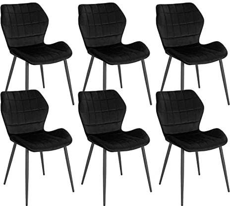 WOLTU Esszimmerstühle 6er Set, Küchenstuhl, Polsterstuhl, Wohnzimmerstuhl mit Rückenlehne, gepolsterter Stuhl mit Samtbezug, Metallbeine, Schwarz, BH356sz-6