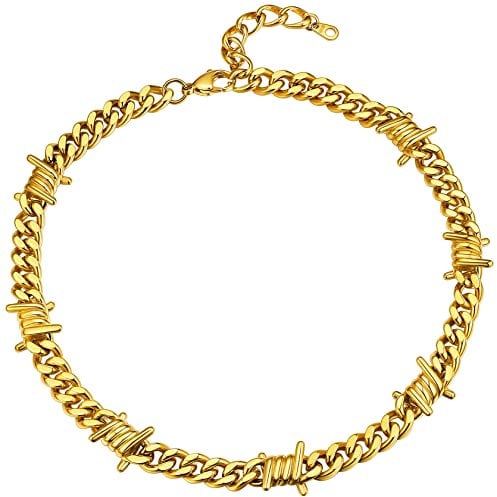 Barbed Wire Choker Spikes Necklace Gothic Necklaces Cuban Link Chain for Women Gold Punk Thorns Necklace Metal Chain Barb Wire Necklaces Stainless Steel