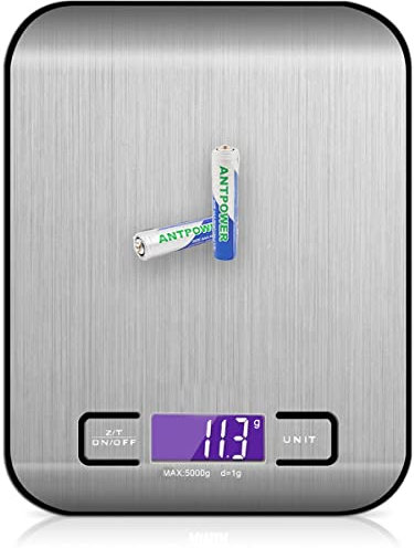 Digital kitchen Scales 3000g / 0.1g High-precision Mini Food Scales with Backlit LCD Display Stainless Steel Multifunctional Scale With 2 Weighing Pans Batteries Included (Silvery, 5kg)