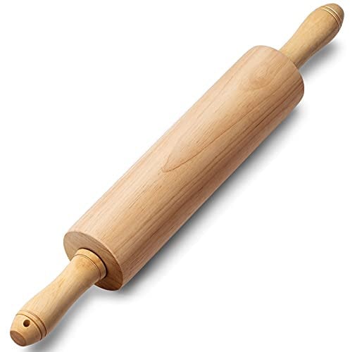 PARMEDU Rouleau à pâtisserie classique en bois 44,5 cm, rouleau à pâte rotatif avec poignées pour tous les besoins de cuisson, modèle BK004