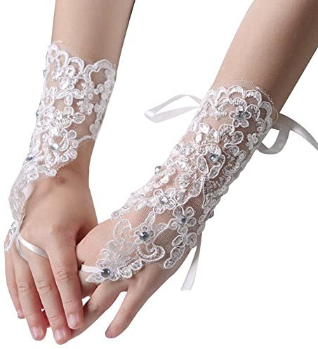 Luxylei Crystal Lace Girls Handschuhe 1 Paar Hochzeit Prinzessin Handschuhe Spitze Fingerlose Handschuhe Mädchen Handgelenk Manschetten Haken Finger Handschuhe