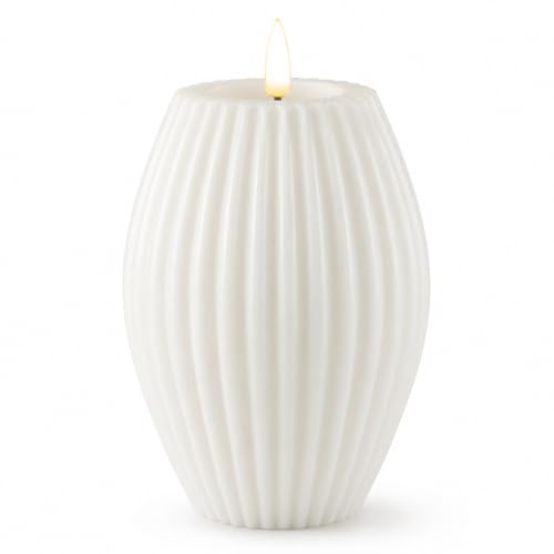 ReWu Kerze Deluxe Homeart Rillenkerze Ovale Formkerze aus Echtwachs mit hochwertigem Wachsspiegel Weiß 10 x 15 cm