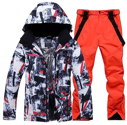ALSOGO Herren Skianzug Ski Jacke und Hose Set Wasserdichter Schneeanzug Snowboard Jacke Hose Skikleidung Für Männer Orange M