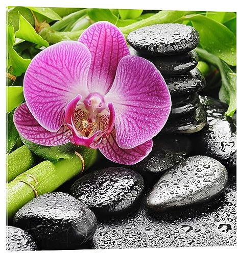 Posterlounge Zen-Steine und rosafarbene Orchidee Acrylglasbild 50 x 50 cm Wandbilder Wanddeko