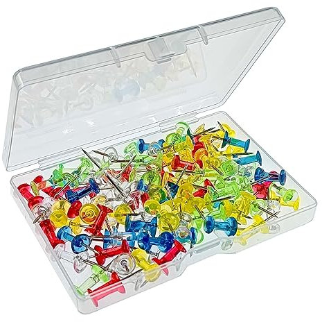 ZHIYE Push Pins, 100 pcs Coloured Thumb Tacks Clear Map Pins Drawing Pins with Storage Box for Home Office Craft Projects
