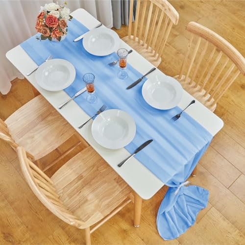 Tischläufer Chiffon, Bayseun Hochzeit Tischläufer, 70x300 cm, Waschbar Dekostoff Tisch Dekoration Party Geburtstag Valentinstag Babyparty Taufe Dekor (B - blau)