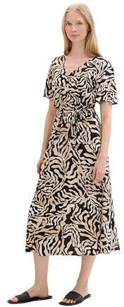 TOM TAILOR Damen Gemustertes Wickelkleid , black cut palmtree design, 42