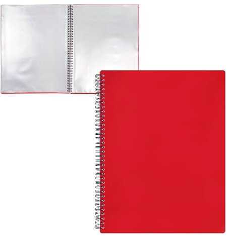 Raylu Paper - Porte-Vues à Spirales, Porte Documents avec Pochettes Transparentes A4, Protège-Document Opaque, Robuste et Coloré, pour le Bureau, l'École ou la Maison (40 Pochettes, Rouge)