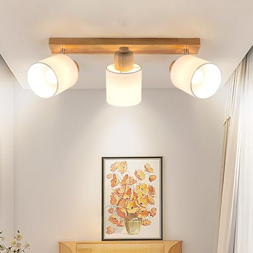 Doughelec Plafonnier Spot de Plafond 3 Spot Orientables, Bois Éclairage de Plafond Luminaire Intérieurs Rétro E14 Murale Applique pour Salon Chamre Cuisine Salle à manger 230V, Sans Ampoules