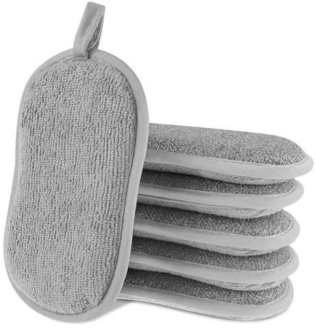 Amaxiu 6 Pack Küche Spülschwamm, Topfreiniger Küchenschwamm Scrub Schwamm Nicht Kratzer Schrubber Schwamm Mikrofaser Schwamm Wiederverwendbare Geschirrtuch für Spüle Töpfe Arbeitsplatte(Grau)