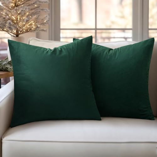 Slozzi 2er Set Samt Kissenbezüge Haushalt Dekokissen Dekorative Kissenhülle Weich Sofakissen für Sofa Schlafzimmer Wohnzimmer 50x50 cm Dunkelgrün
