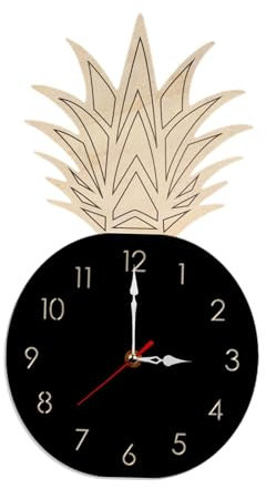 kowaku Ananas-Wanduhr, modern, geräuschlos, schöner Cartoon für Schlafzimmer, Kinderzimmer, Wohnzimmer, Schwarz