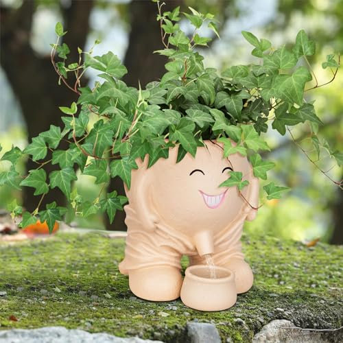 LASTOOLS Face Planter Töpfe Kopf, Blumentöpfe Pflanzer für Indoor Outdoor, Lustige Pflanztöpfe für Sukkulenten mit Drainagelöchern Geschenkideen für Mutter, Weihnachten