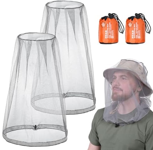 ACWOO 2 Pcs Mosquitera de Cabeza Cubierta, Malla Red de Cabeza Contra Insectos Mosquitos, Gorro Mosquitera para Rostro y Cuello en Viajes, Camping, Pesca, Actividades al Aire Libre, Escalada, Gris