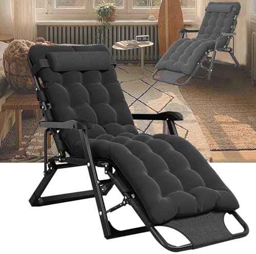 Gepolsterter Zero-Gravity-Stuhl, vollständig gepolsterter Terrassenstuhl, klappbarer Liegestuhl, Outdoor-Zero-Gravity-Stuhl zum Liegen, Indoor-Outdoor-Terrassenstuhl mit Kissen.