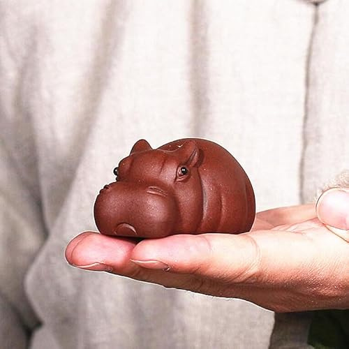 EatingBiting Zisha Tea Pet Cute Hippo Statue Purple Clay Chinese Kungfu Tea Ceremony Decor Little Hippo Handmade Couple Tea Pet Purple Sand can Raise Tea to Play Tea Set Ornaments, 7.6 cm