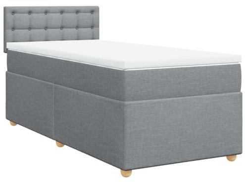 vidaXL Boxspringbett, Einzelbett mit LED Matratze Matratzenauflage, Bettgestell mit Lattenrost Kopfteil, Polsterbett Bett für Schlafzimmer, Hellgrau 90x200cm Stoff