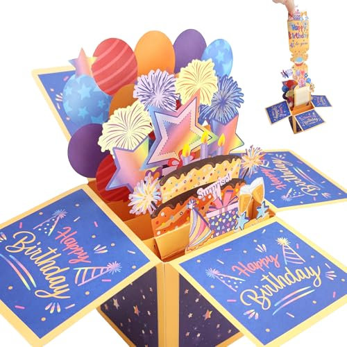 Hierein Pop Up Karte Geburtstag Feuerwerk Sterne Ausziehbarer Typ Geburtstagskarte mit Aufklebbaren Zahlen Überraschung Geburtstagskarten Personalisierte Geburtstagsgeschenk für Frau Männer Freundin