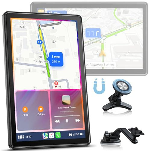 Volam 7 Pulgadas Pantalla Coche para Apple Carplay Android Auto, Car Play Portátil con Soporte Magnético,Carplay Pantalla Horizontal y Vertical,Navegación en Directo,Control por Voz, Mirror Link