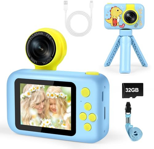 Appareil Photo Enfant, 2,4 Écran,Objectif 180 Appareil Photo Numérique, Appareil Photo numérique pour Tout-Petits avec Carte TF de 32 Go, Jouet Cadeau Fille Garçon 3-10 Ans de Noël (Dinosaures)