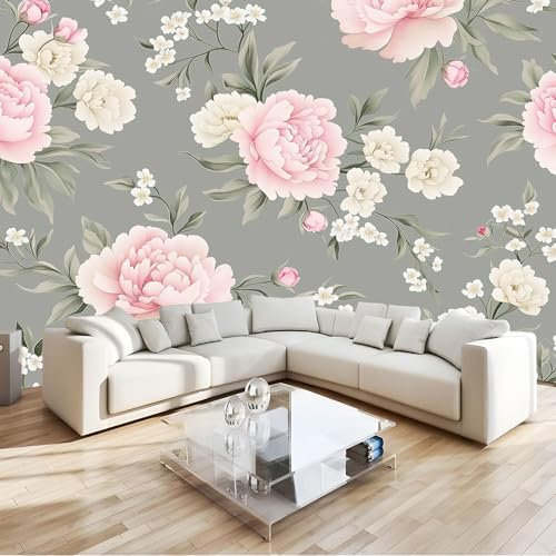 Fototapete Traditionell Blumenmuster Pfingstrose Tapete 200x140 cm 3D Vlies Wanddeko Wallpaper Wandtapete Dekoration Study Zimmer Wohnzimmer Restaurant Cafe