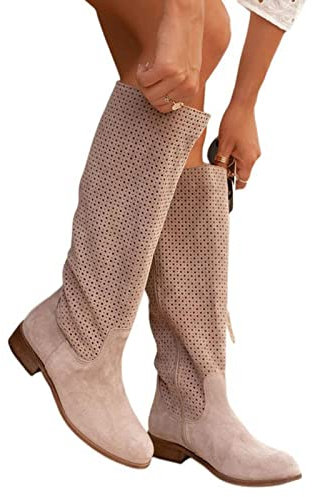 Stivali per Giardino Donna Stivali Neri Stivali Alti Stivali Polpaccio Largo XXL Stivaletti Estivi Stivali Tacco Donna Leva Stivali Country Western Legno (Cachi, 38)