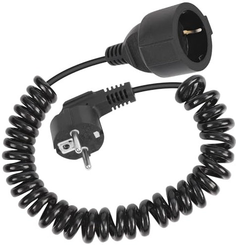 Pfloge® Prolongador Cable Electrico, Cable en Espiral Extensible de 0,6 m a 2 m máximo, Cable Espiral con Contacto de Seguridad (230V/16 A), Cable Espiral 3 x 1,0 mm² con Enchufe Schuko y Conector