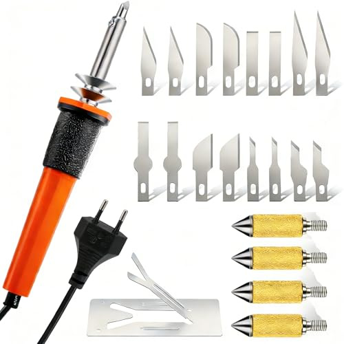 Taglierina Termica Multifunzione Kit per Taglio e Incisione con 16 Lame Riscaldate 4 Manicotti Supporto in Metallo e Stencil per Fai da Te Modellismo Pittura su Tessuto e Crafts