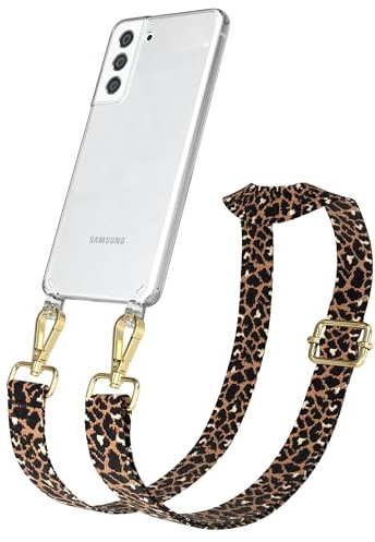 EAZY CASE Handykette - Verstellbares Taschenband kompatibel mit Galaxy S21 FE 5G, Schulterriemen, Handykordel mit Silikon Hülle, Umhängetasche, Leo - Schwarz Braun Gold