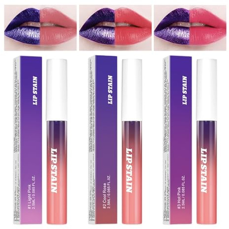 3Pcs Peel Off Lip Stain Lip Tint Set, Langlebiger Peel Off Matter Lipgloss,Matte Liquid Lippenstift Nude Lip Gloss Wasserdichter Lip Tint Fleck Antihaft Cup Peel Off Lippenstift für Frauen