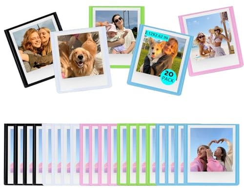 wogozan GO Magnetischer Bilderrahmen für Polaroid Go Gen 2 / Polaroid Go Mini Sofortbildkamera, 5,4 x 6,6 cm, Magnete für Kühlschrank mit transparenter Abdeckung, 20 Stück, bunt