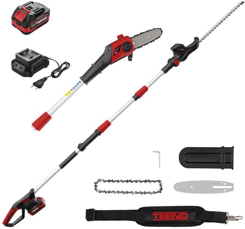 Tagliasiepi Elettrico,2 in 1 Tagliasiepi Estensibile e Motosega,Batteria 20V 4000mAh Inclusa,Impugnatura Principale Regolabile,Testa Inclinabile, Motore Brushless da 42 cm,Tracolla in Dotazione
